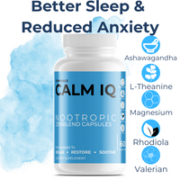 CalmIQ: Calming Capsules - Breakthrough to Calm, Improve Sleep & Reduce Anxiety with Ashwagandha, Magnesium, L-Theanine, GABA, 5-HTP, Biotin, Rhodiola, Valerian